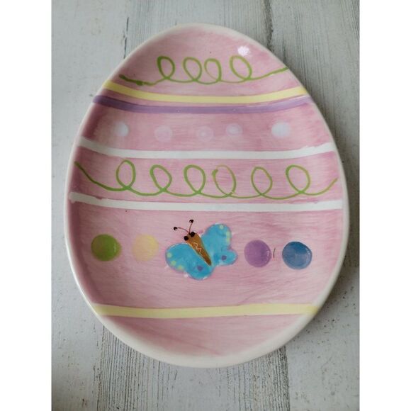 Ceramic pink Easter egg serving plate home decor - Picture 1 of 5